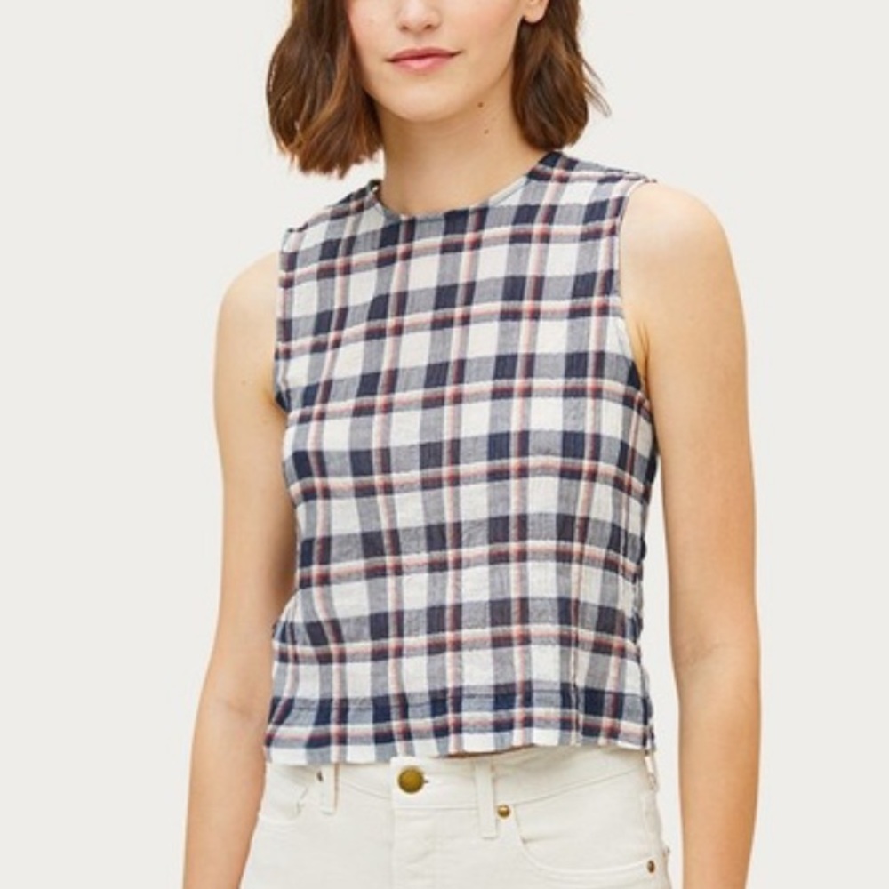 Jenni Kayne Plaid Gauze Sleeveless Shell Top